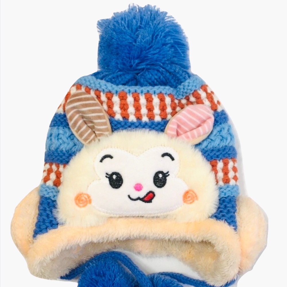 Baby toddler boy warm winter knit lamb hat blue